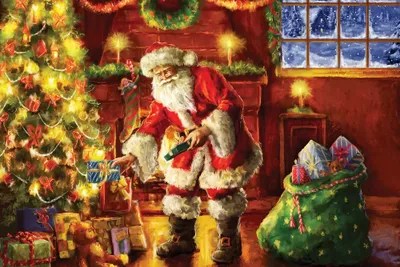 Santa Putting Gifts Under Tree Art Print by Marcello Corti iCanvas
