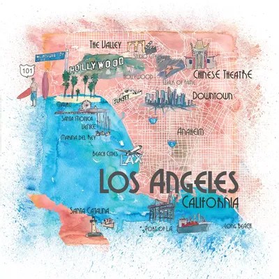 Los Angeles USA Illustrate Canvas Print Markus & Martina Bleichner