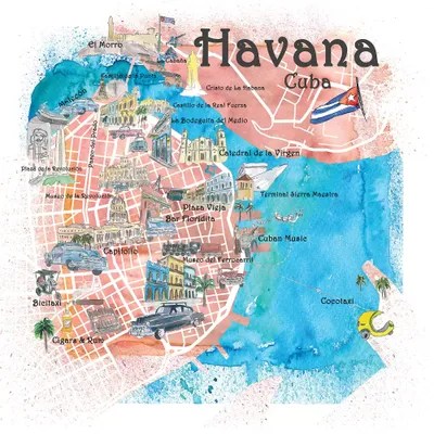Havana Cuba Illustrated Map Art P... Markus & Martina Bleichner iCanvas