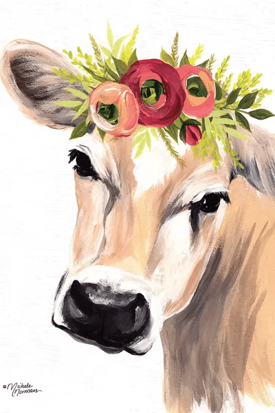 Jersey Cow with Floral Crown Canvas Art Print by Michele Norman iCanvas