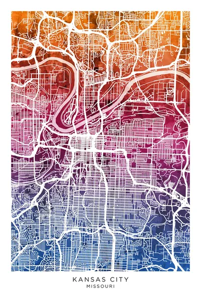 Kansas City Map Bluepink Canvas Wall Art by Michael Tompsett iCanvas