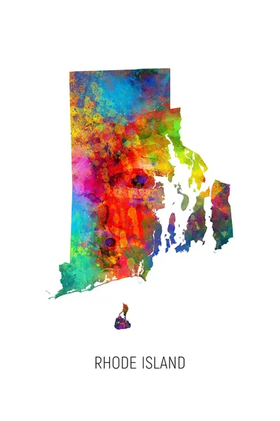 Rhode Island Map Canvas Wall Art by Michael Tompsett iCanvas