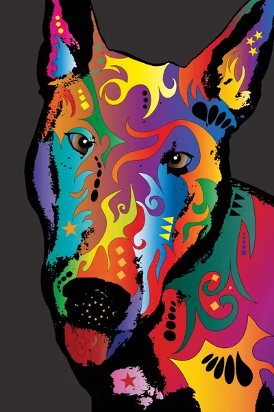 Rainbow Bull Terrier Canvas Artwork by Michael Tompsett iCanvas