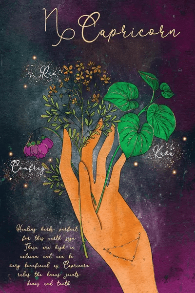 Capricorn Healing Herbs Art Print by Olivia Bürki iCanvas