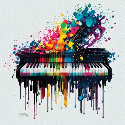 Color Of Music, Piano Square Design Art Print by OLena Art iCanvas