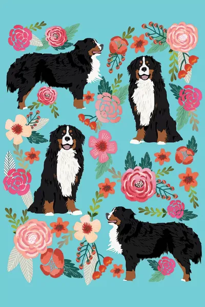 Bernese Mountain Dog Floral Collage C Canvas Wall Art Pet Friendly