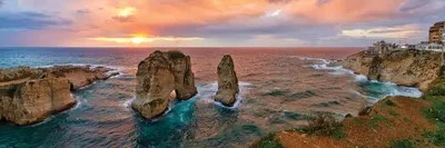 Sunset at the Raouche Coast, Beirut, Lebanon Art Print iCanvas