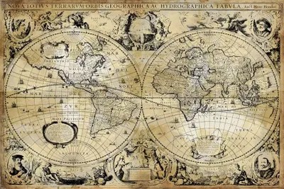Antique World Map Canvas Art Antique World Map Canvas Art by Russell Brennan iCanvas