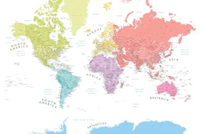 Detailed World Map Canvas Pastels Detailed World Map With Contine - Canvas Art Print | Blursbyai