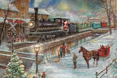 Christmas Train Canvas Art by Ruane Manning iCanvas