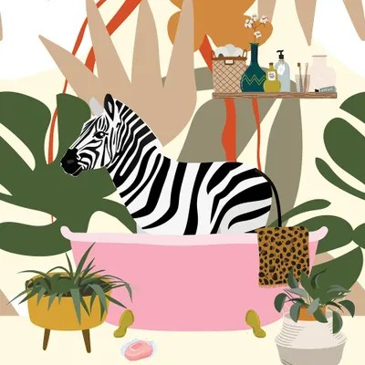 Zebra Taking A Bath Canvas Art by Jania Sharipzhanova iCanvas