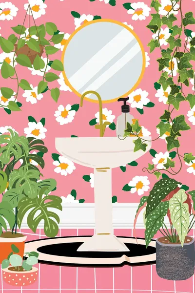 Sink In Boho Jungle Bathroom Canvas Canvas Art Jania Sharipzhanova