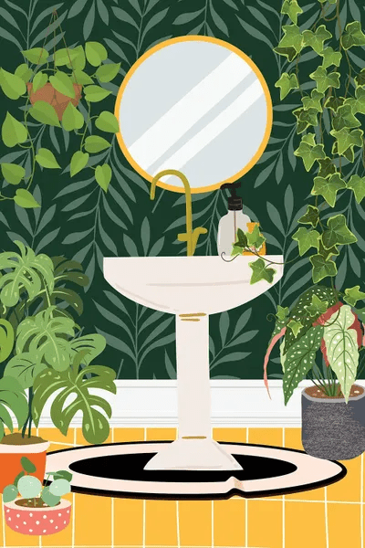 Sink In Tropical Bathroom Art Print by Jania Sharipzhanova iCanvas