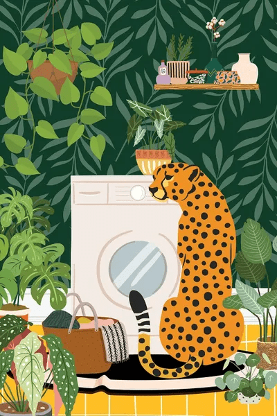Cheetah In Botanical Laundry Room Ar Art Print Jania Sharipzhanova