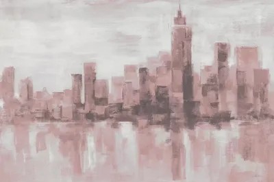 Misty Day in Manhattan Pink Gray Canvas Art Print Silvia Vassileva