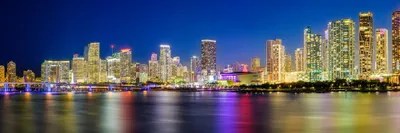 Panoramic Skyline At Night Miami Art Print by Susanne Kremer iCanvas