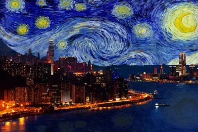 Hong Kong, China Starry Night Skyline Art Print by 5by5collective iCanvas