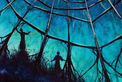 Two People And Big Spider  Fantasy Ar Canvas Art Valery Rybakow