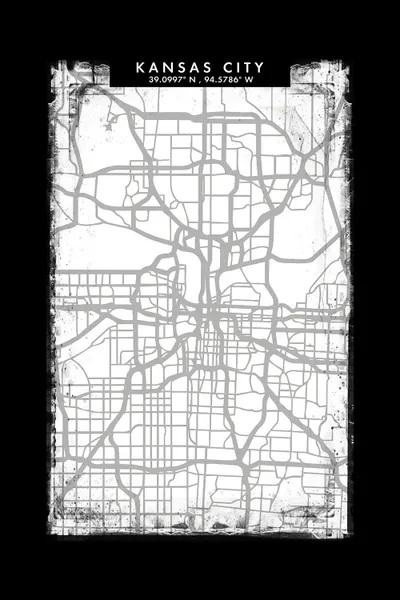 Kansas City Map Black White Grey Canvas Art Print WallDecorAddict