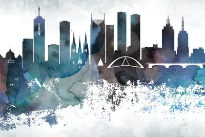 Melbourne Bluish Skylines Canvas Artwork by WallDecorAddict iCanvas