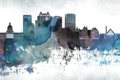 Edmonton Bluish Skyline Canvas Art by WallDecorAddict iCanvas