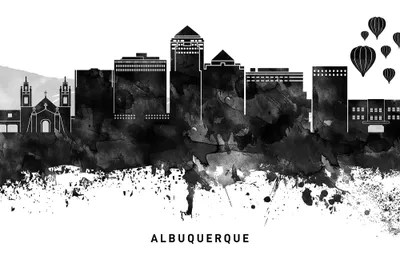 Albuquerque Skyline Black & White Canvas Wall Art WallDecorAddict