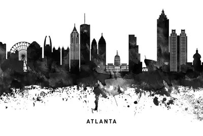 Atlanta Wall Mural Black & White Wall Art. Atlanta Black And White