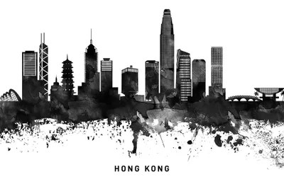Hong Kong Skyline Black & White Canvas Wall Art WallDecorAddict iCanvas