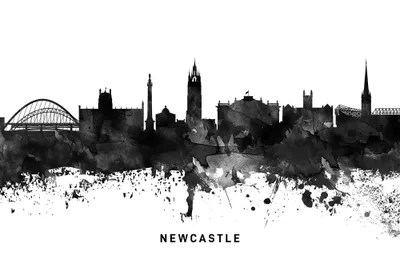 Newcastle Skyline Black & White Art Print by WallDecorAddict iCanvas