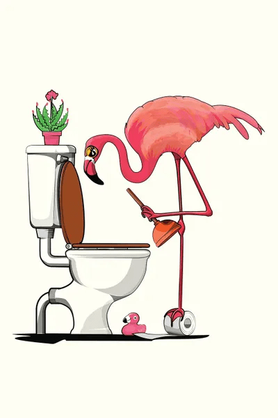 Flamingo Using Toilet, Toilet Humor Ca Canvas Wall Art WyattDesign