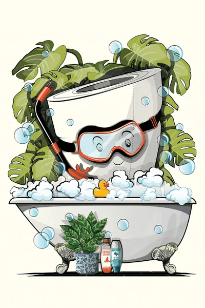 Toilet Paper Relaxing In Bubble Bath Canvas Canvas Art WyattDesign