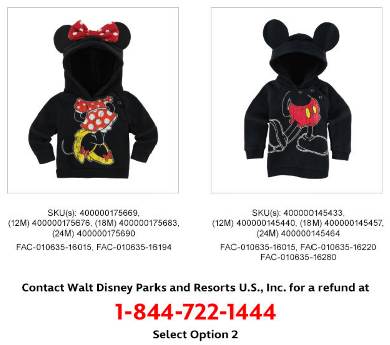 Disney Merchandise Recall Infant Hoodie Sweatshirts Orlando Theme