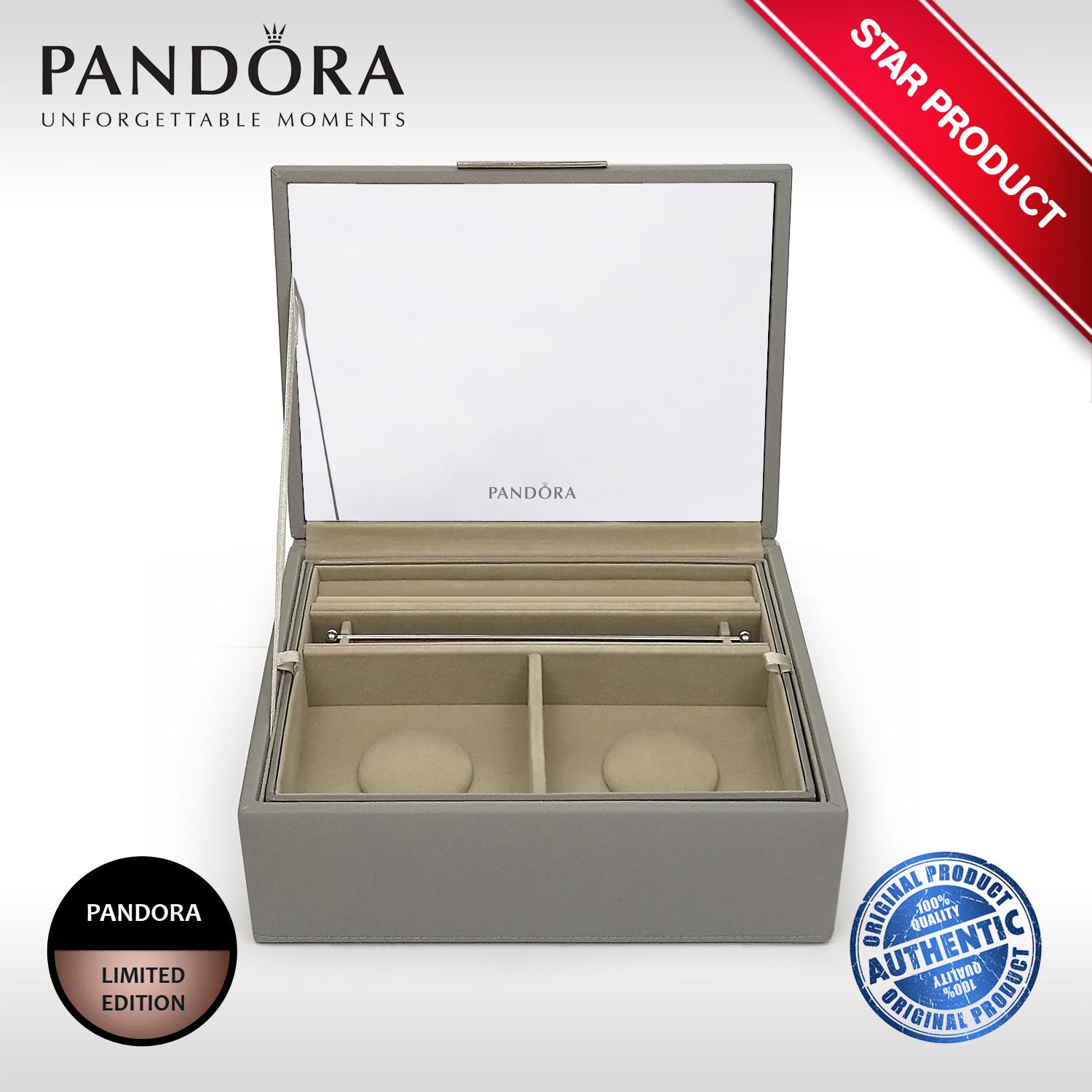 PANDORA Limited Edition Luxury Two Tier Dove Grey Mirrored Jewellery