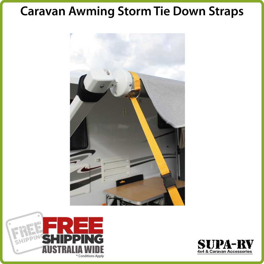 CARAVAN AWNING STORM TIE DOWN STRAPS KIT 2 PER SET WITH PEGS AND