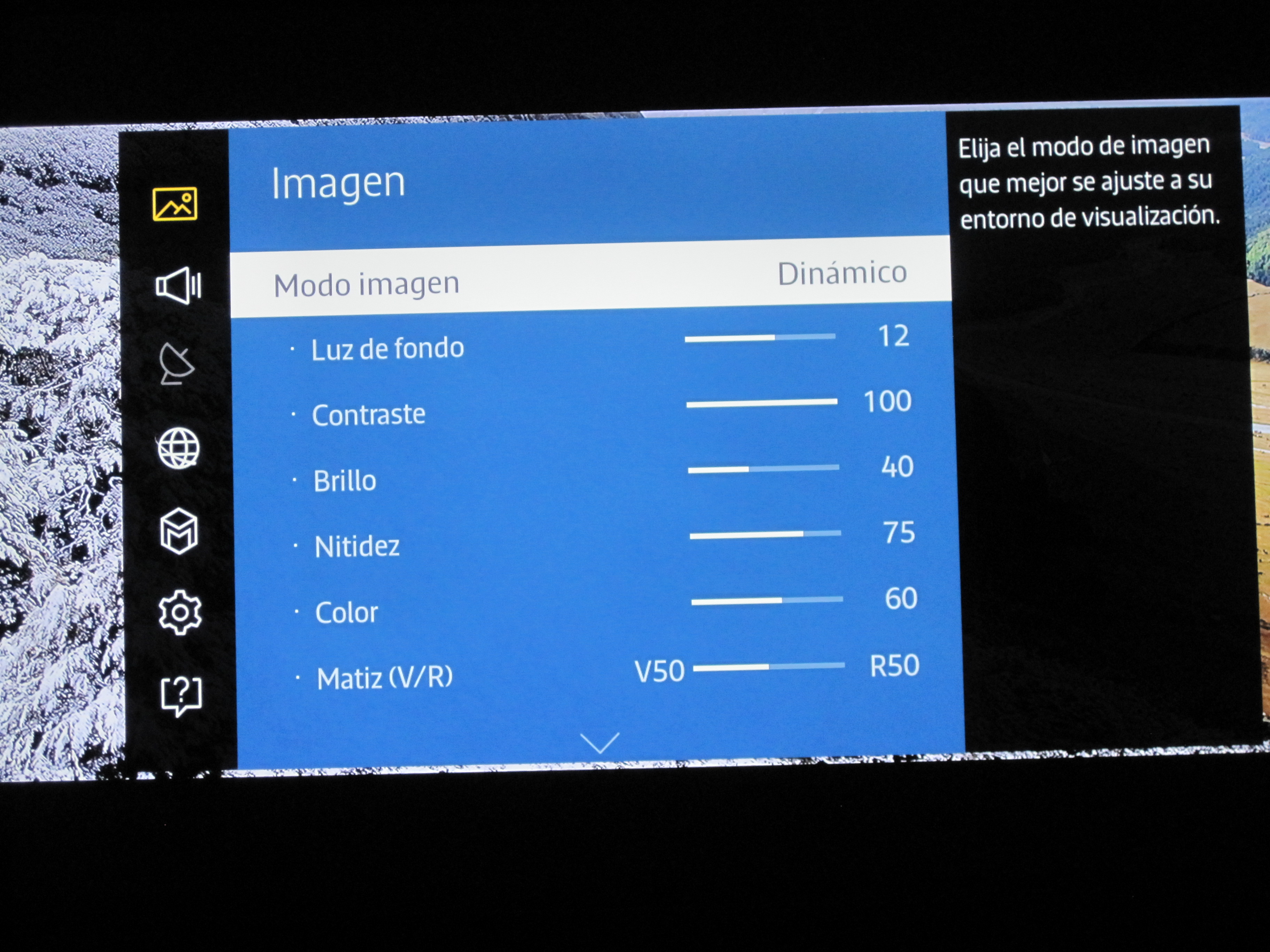 Configuración de imagen para el televisor.