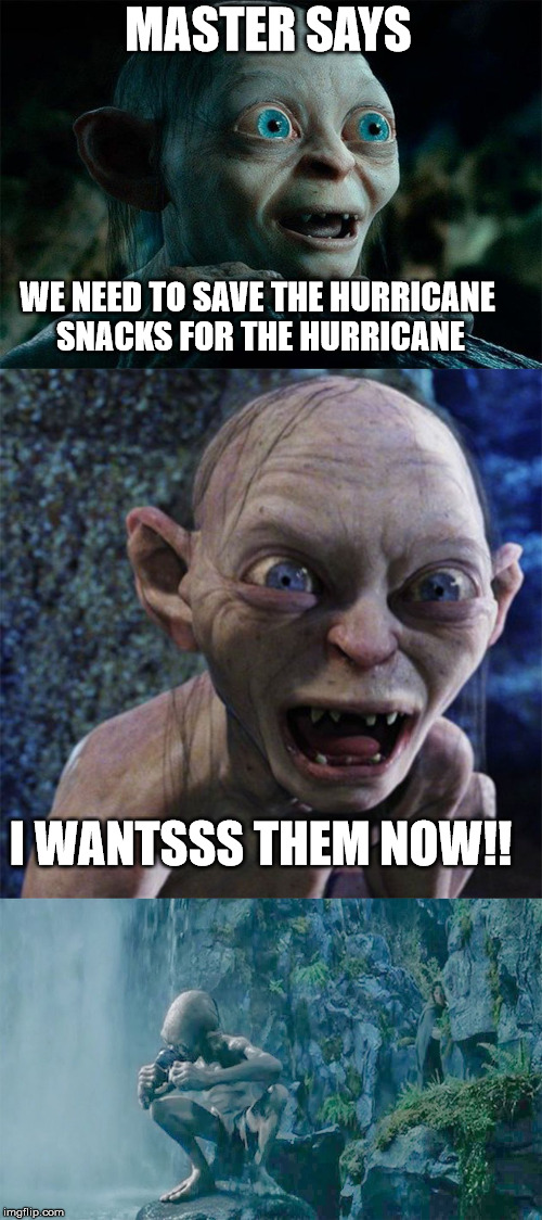 Image tagged in gollum hurricane food Imgflip