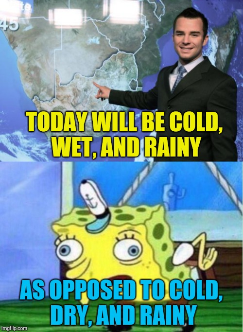 Image tagged in mocking spongebob,weather,sarcasm,cold,dry,wet Imgflip