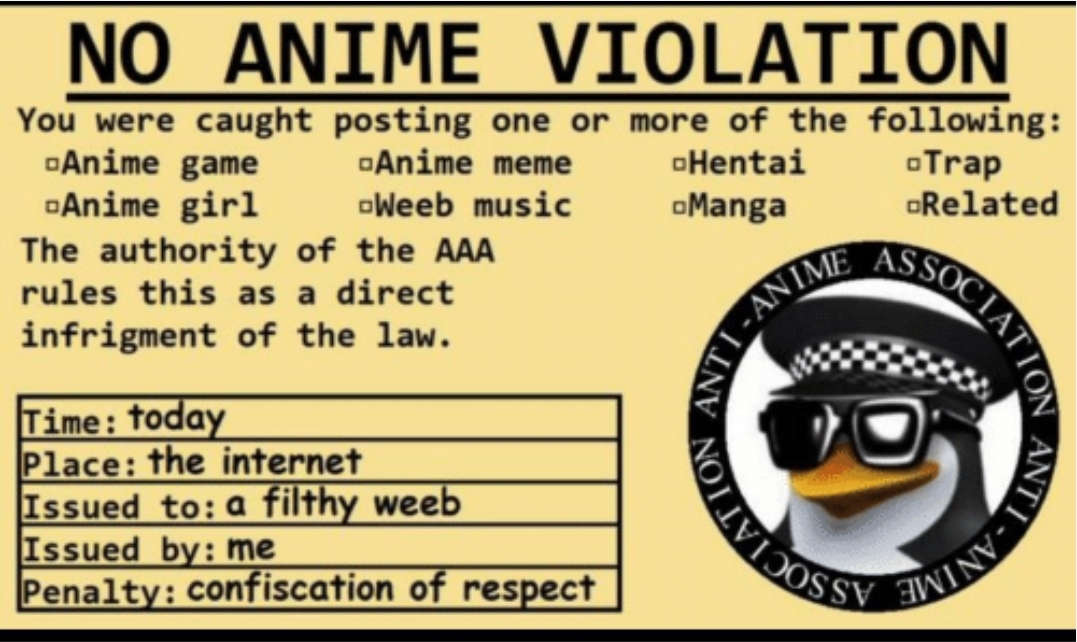 NO ANIME VIOLATION Blank Template Imgflip
