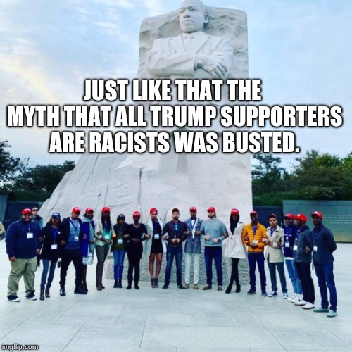 Black Trump supporters locking arms at the MLK monument. Imgflip