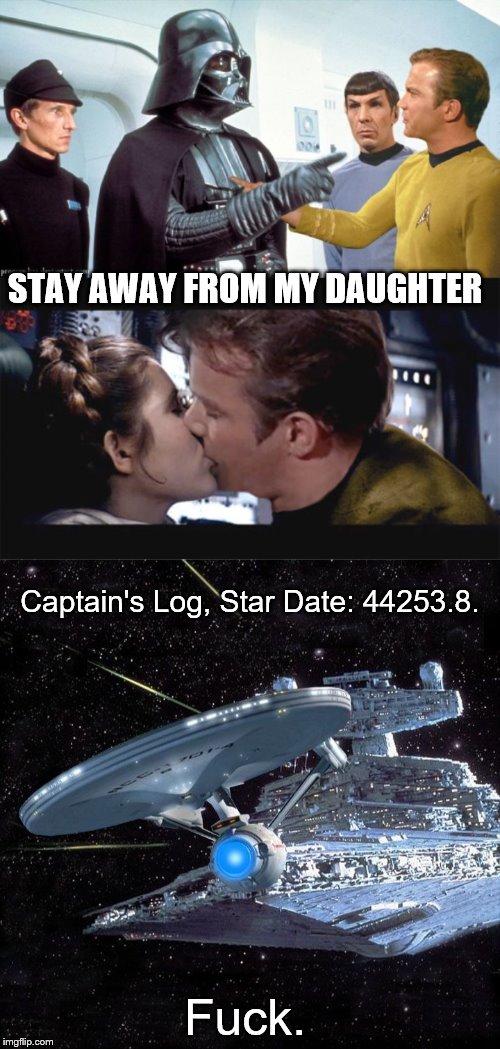 Image tagged in star wars,star trek,captain kirk,darth vader,princess