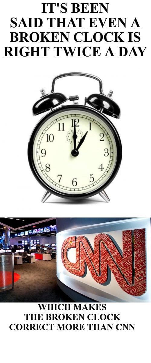 Image tagged in memes,alarm clock,cnn,broken clock Imgflip