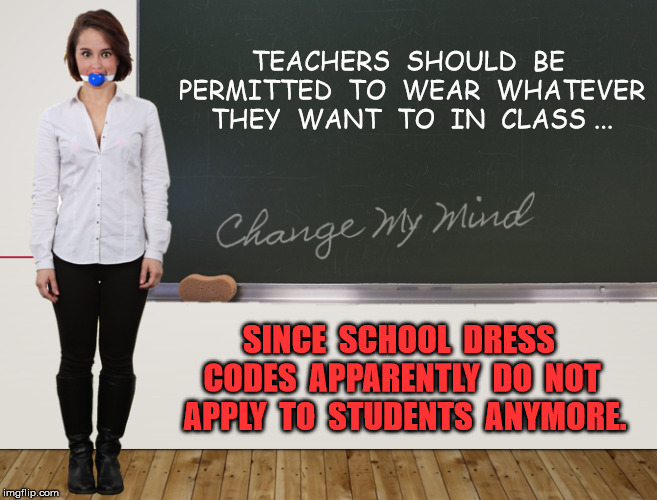 Teacher wearing loose top, stretch pants, boots and BALL GAG Imgflip