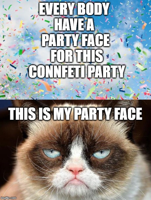 Image tagged in memes,grumpy cat not amused,confetti Imgflip