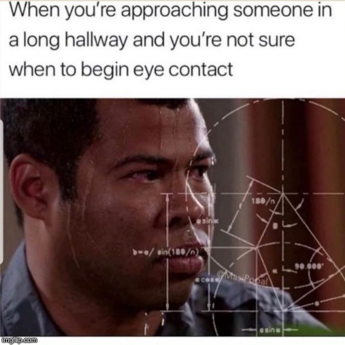 Image tagged in memes,hallway,eye contact Imgflip