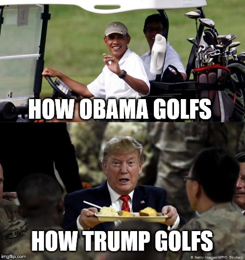 Image tagged in obama golfing,trump thanksgiving Imgflip