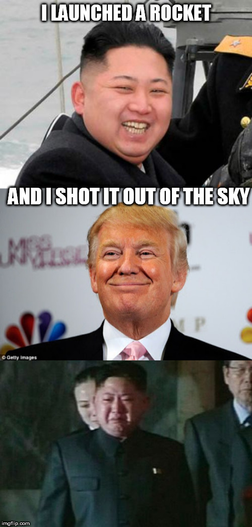 Image tagged in happy kim jong un,memes,kim jong un sad,donald trump