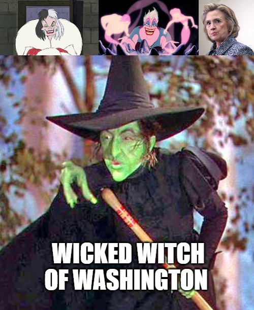 Image tagged in wicked witch,hillary clinton pissed,cruella deville
