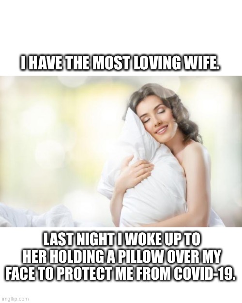 Wife protects me from coronavirus with pillow Imgflip