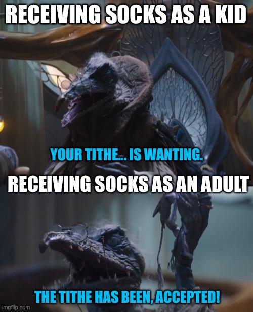 Image tagged in the dark crystal,skeksis,socks,gifts Imgflip