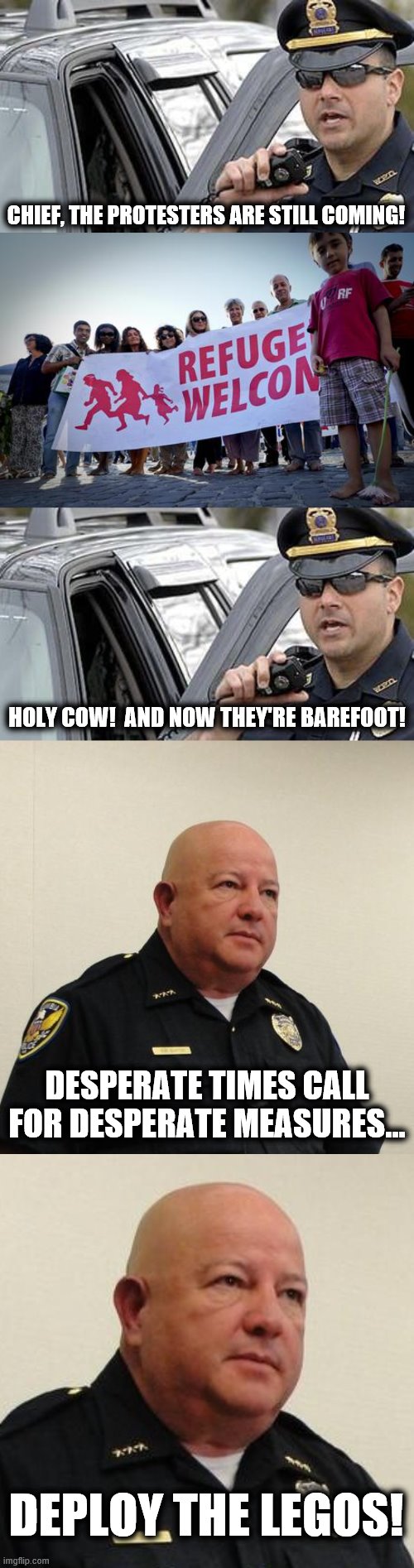 Image tagged in memes,protesters,barefoot,legos Imgflip